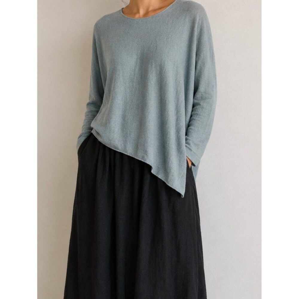 Eileen Fisher 100% Percent Cashmere Blue Tunic Sweater Small Petite Lagenlook